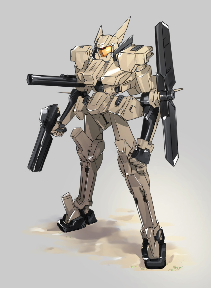 assault_visor full_body grey_background gun gundam gundam_00 highres holding holding_gun holding_weapon mecha mobile_suit nanao_parakeet no_humans robot science_fiction solo union_flag weapon