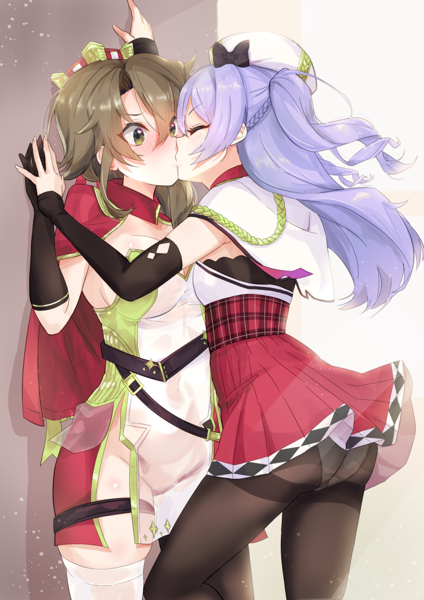 ajax_(azur_lane) azur_lane commission exeter_(azur_lane) femdom highres kabedon kiss panties shibaame underwear yuri