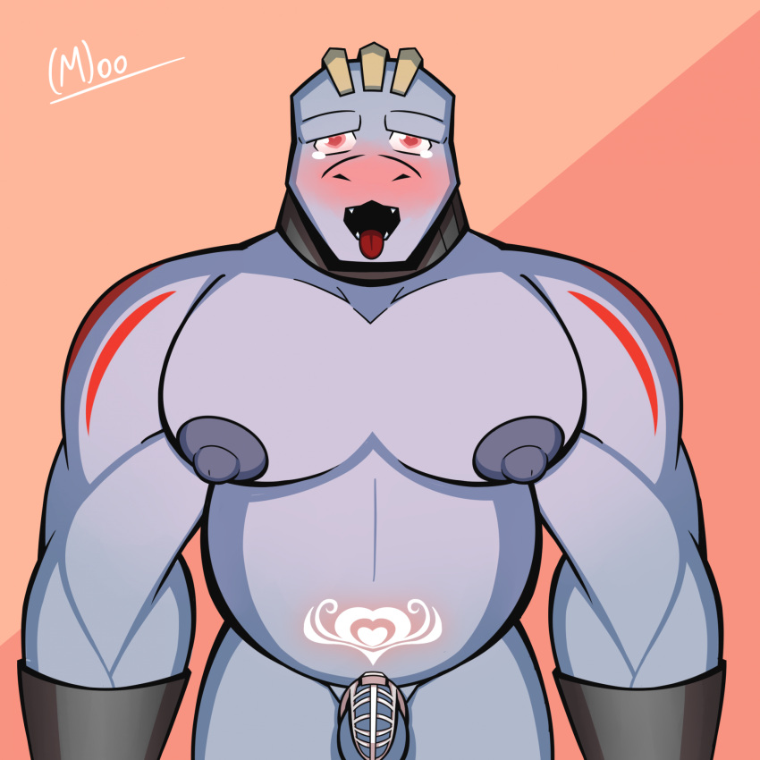 abdominal_bulge balls belly belly_inflation big_breasts big_nipples blush breasts chastity_cage chastity_device digital_media_(artwork) generation_1_pokemon genitals hi_res humanoid inflation looking_pleasured machoke male mind_break mind_control muscular muscular_male nintendo nipples nude open_mouth pecs penis pokemon pokemon_(species) pregnant pregnant_male simple_background slave solo torito_moo womb_tattoo