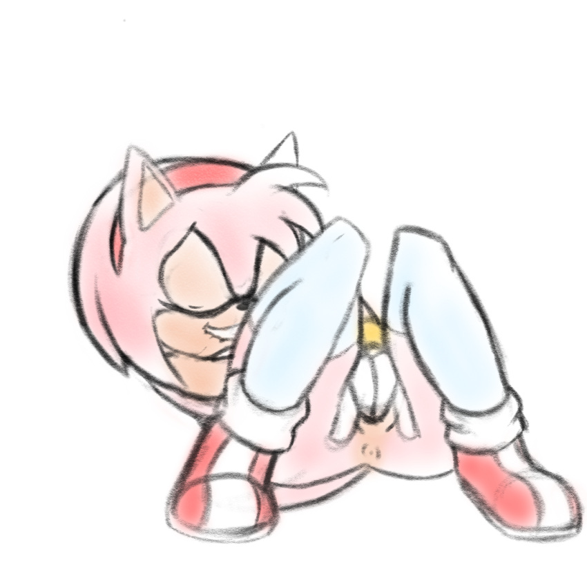 amy_rose anthro big_butt butt eulipotyphlan female fingering genitals hedgehog mammal masturbation nude radiantemerald sega simple_background smile solo sonic_the_hedgehog_(series) tail thick_thighs