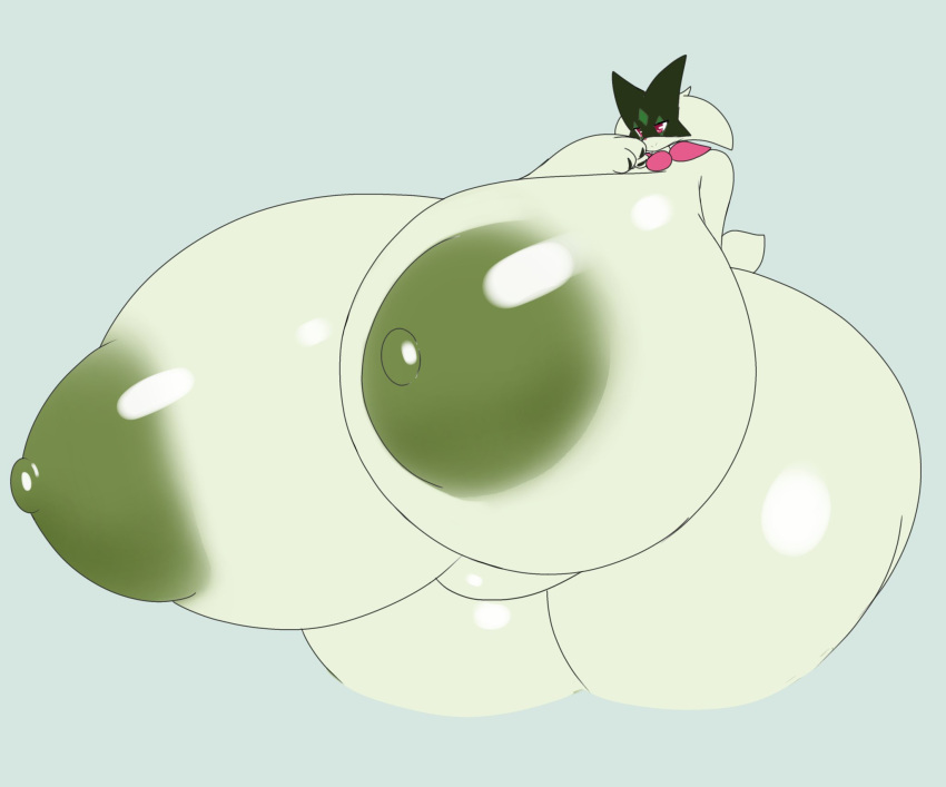 anthro areola big_areola big_breasts big_butt breasts butt female generation_9_pokemon green_areola green_body green_nipples half-closed_eyes hi_res huge_areola huge_breasts huge_butt huge_thighs hyper hyper_breasts hyper_butt hyper_thighs meowscarada narrowed_eyes nintendo nipples nude pink_eyes pokemon pokemon_(species) smile solo tha_randomu thick_thighs