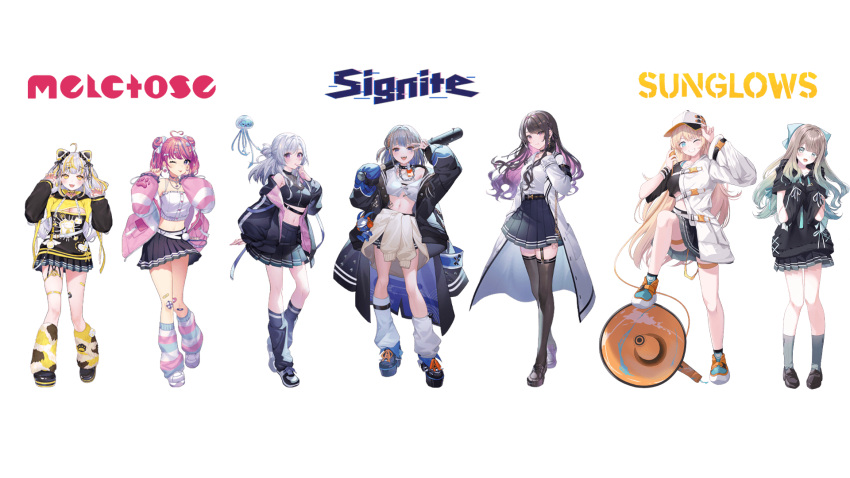 6+girls :3 :d :o ;d ;p ^_^ ahoge amagasaki_ame animal_ears ankle_socks aqua_footwear arm_at_side artist_request baseball_bat black_footwear black_gloves black_hoodie black_ribbon black_shirt black_skirt black_socks black_thighhighs blonde_hair blue_eyes blue_hair blue_socks blurry blurry_background blush bow braid breasts brown_hair camisole cat_ears cat_hair_ornament choker cleavage closed_eyes closed_mouth clothes_around_waist cloud coat collarbone collared_shirt colored_inner_hair crop_top crop_top_overhang cropped_shirt detached_sleeves double_bun double_helix drawstring earrings fake_animal_ears fangs fence flower_in_eye full_body gloves gradient_hair green_eyes green_hair grey_hair grey_socks grin hair_bow hair_bun hair_ornament hair_ribbon half_gloves half_moon heart heart-shaped_pupils heart_hair_ornament heart_necklace highres holding holding_baseball_bat hood hoodie jacket jacket_around_waist jellyfish jewelry kambara_asahi kinami_alice kneehighs large_breasts light_particles long_hair long_sleeves looking_at_viewer loose_socks maneki-neko medium_breasts medium_hair megaphone midriff miniskirt mole mole_under_mouth moon multicolored_hair multicolored_socks multiple_girls nail nail_bat navel necklace off_shoulder official_art one_eye_closed open_mouth orange_footwear parallel_artist_project partially_unzipped pink_eyes pink_hair pink_jacket pink_socks pleated_skirt puffy_long_sleeves puffy_sleeves purple_eyes purple_hair purple_nails ribbon safety_pin see-through see-through_cleavage shirakasa_kurage shirt shirt_tucked_in shoes short_sleeves side_braid sidelocks single_side_bun skirt sky sleeveless sleeveless_shirt sleeves_past_wrists smile socks stepping streaked_hair suzukami_utane symbol-shaped_pupils symbol_in_eye thigh_strap thighhighs tokiwagi_hata tongue tongue_out transparent_background two-sided_fabric two-sided_jacket two-tone_footwear two-tone_hoodie v v_over_eye very_long_hair white_camisole white_coat white_footwear white_shirt white_socks white_wristband x_hair_ornament yakushino_shino yellow_choker yellow_eyes yellow_hoodie yellow_nails yellow_socks zipper