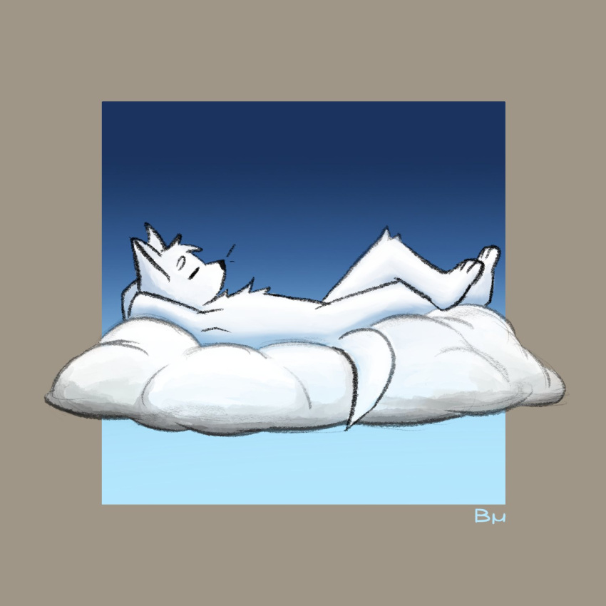 ambiguous_species anthro border bruno_borker cloud gradient_background hi_res lying male relaxing simple_background sleeping solo tail white_body