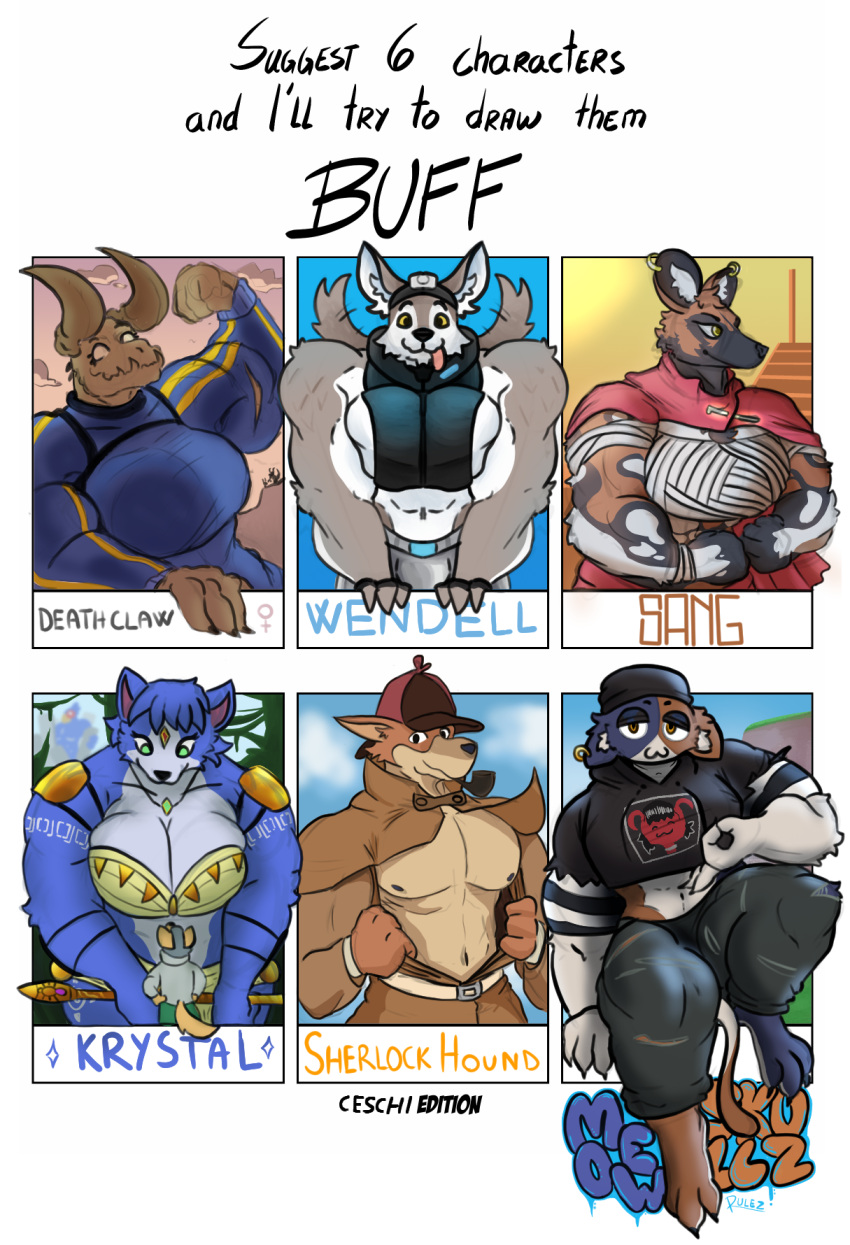 abs african_wild_dog anthro anthrofied avian beak beanie bethesda_softworks biceps big_breasts big_muscles bird blue_body blue_fur blue_hair breasts brown_body brown_fur calico_cat canid canine canis ceschi claws clothed clothing deathclaw digital_media_(artwork) domestic_cat domestic_dog ear_piercing epic_games falco_lombardi fallout feathers felid feline felis female flexing fortnite fox fox_mccloud fur group hair hat headgear headwear hi_res horn huge_breasts krystal_(star_fox) larger_female looking_at_viewer macro male mammal meow_skulls_(fortnite) microsoft muscular muscular_anthro muscular_female muscular_male nintendo nipples pecs piercing sang_(sang:_the_desert_blade) scalie sherlock_hound sherlock_hound_(series) simple_background size_difference smaller_male smile smoking_pipe standing star_fox tail teeth text thick_thighs tongue topwear vault_suit wardrobe_malfunction wendell_(fortnite) white_body white_fur wide_hips wolf yellow_eyes