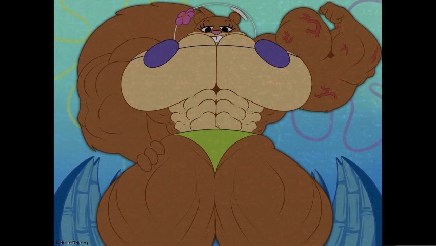 2022 abs absurd_res anthro big_breasts big_muscles bikini breasts clothing detailed_background female flexing hi_res huge_breasts huge_muscles hyper hyper_breasts hyper_muscles lerntern looking_at_viewer looking_down mammal mostly_nude muscular muscular_female nickelodeon rodent sandy_cheeks sciurid solo spongebob_squarepants swimwear