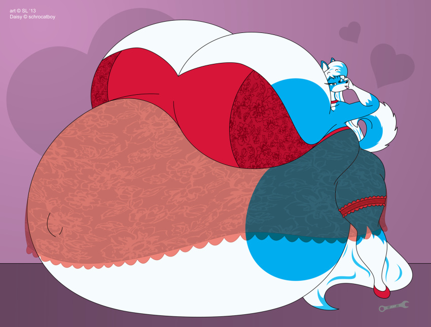2013 anthro belly big_belly big_breasts big_butt blue_body blue_fur breasts butt canid canine canis clothing daisy_(schrocatboy) digital_media_(artwork) domestic_dog female footwear fur hi_res huge_breasts husky hyper hyper_belly hyper_breasts hyper_pregnancy lingerie mammal multicolored_body multicolored_fur navel nordic_sled_dog outie_navel pregnant satsumalord shoes solo spitz thick_thighs two_tone_body two_tone_fur white_body white_fur