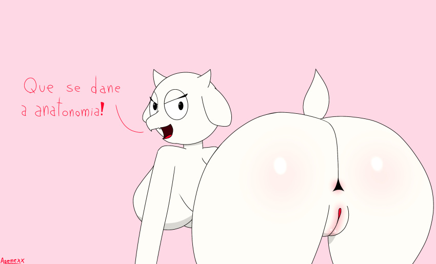 absurd_res agenexxowo anthro anus big_breasts big_butt breasts butt dialogue female fur genitals hi_res horn huge_butt nude presenting presenting_anus presenting_hindquarters presenting_pussy pussy solo toriel undertale_(series) white_body white_fur