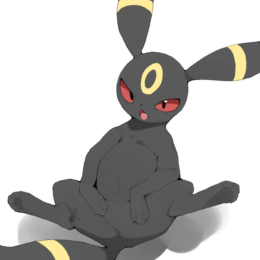 1:1 2021 ambiguous_gender black_body black_fur cute_fangs ear_markings eeveelution facial_markings fangs featureless_crotch feral fur head_markings hi_res looking_at_viewer lying markings nintendo nude on_back open_mouth paws pok&eacute;mon pok&eacute;mon_(species) presenting quadruped red_eyes ring_(marking) shaded shadow simple_background simple_shading small_nose solo spread_legs spreading tail_markings tongue umbreon video_games white_background yellow_markings youjomodoki