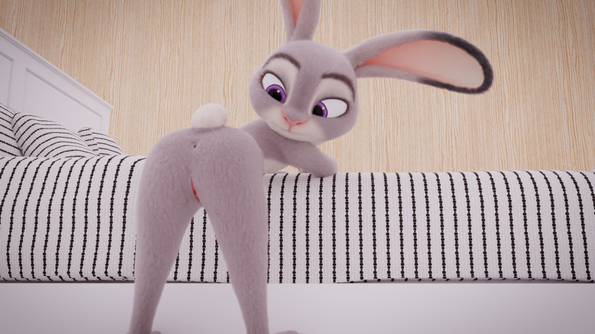 4_fingers 4k absurd_res andromorph anus bed bent_over claws disney female fingers fur furniture genitals hi_res huge_filesize intersex judy_hopps lagomorph leporid looking_at_genitalia looking_at_pussy low-angle_view mammal nude pussy rabbit rear_view solo zootopia