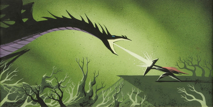 1959 20th_century ancient_art armor better_version_at_source breath_powers castle concept_art disney dragon duo elemental_manipulation eyvind_earle female feral fight fire fire_breathing fire_manipulation gouache_(artwork) human interspecies knight larger_feral male maleficent mammal official_art outside painting_(artwork) plant scalie shield size_difference sleeping_beauty_(1959) smaller_human traditional_media_(artwork) tree warrior western_dragon