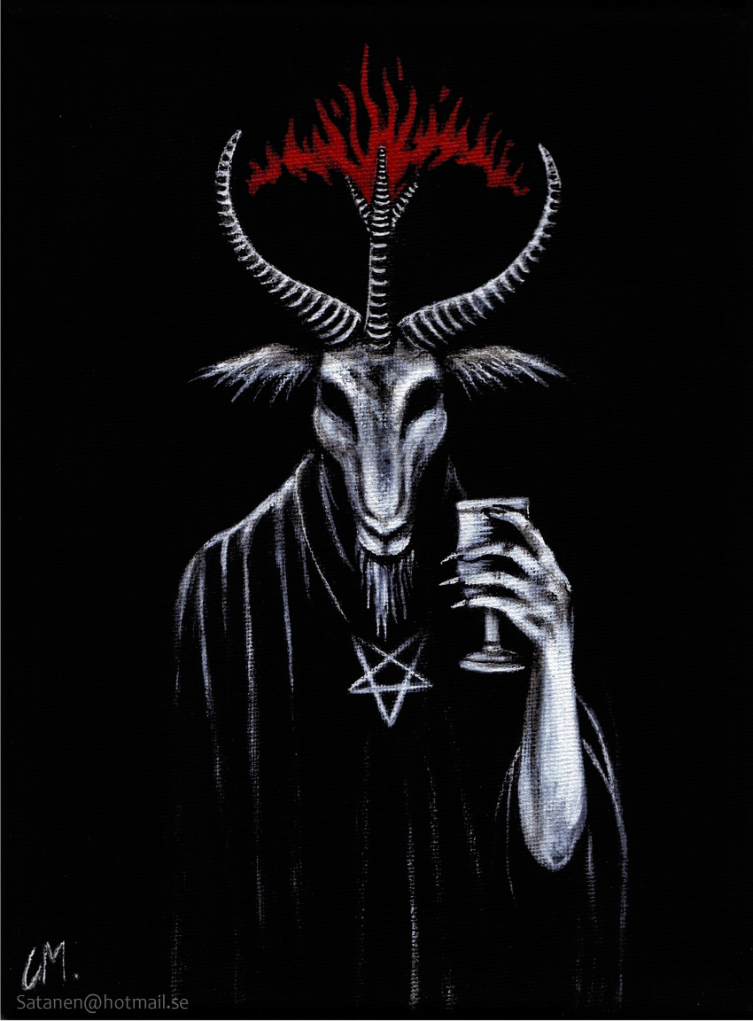 1boy absurdres baphomet dark darkness demon fire furry goat highres horns monochrome no_humans occult pentagram satanen
