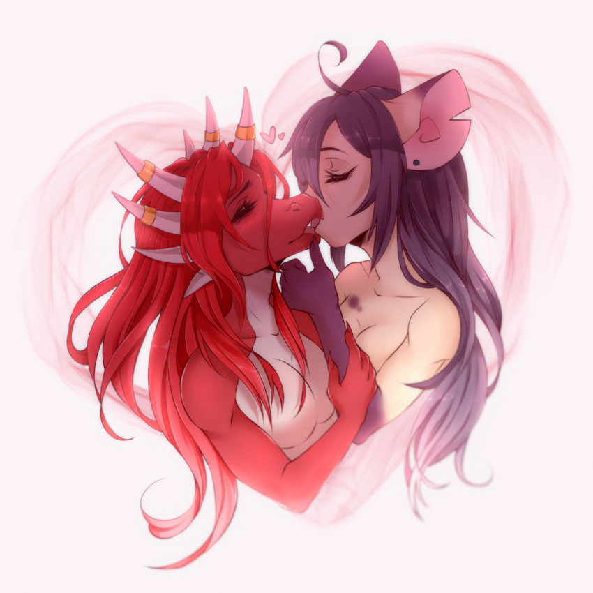 anthro big_ears blush dominant dominant_female dragon duo evellyn female female/female first_kiss french_kissing gentle_femdom hair hi_res holidays horn hugyourzombie kissing long_hair love making_out mammal mouse murid murine ring_(jewelry) rodent soft submissive submissive_female tongue