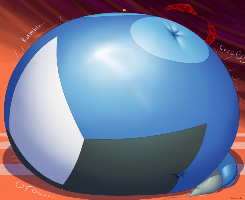 &lt;3 anthro belly belly_expansion belly_inflation big_belly blue_body bodbloat expansion gigantamax_pok&eacute;mon hose hyper hyper_belly immobile inflation inteleon macro male nintendo onomatopoeia pok&eacute;mon pok&eacute;mon_(species) signature simple_background solo sound_effects spherical_inflation text video_games water_inflation yellow_frill