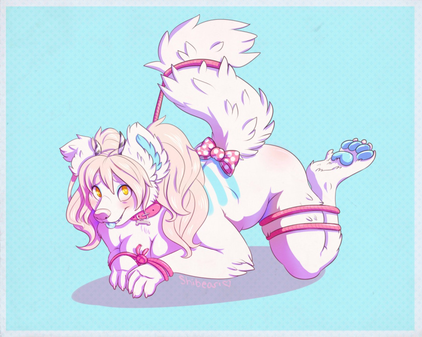 anthro ass_up bangs bdsm bondage bound bow collar feet fluffy furry horn invalid_tag looking_up paws petplay pigtails pink ponytails restraints roleplay rope rope_bondage rope_harness seamen shibeari smile submissive tail
