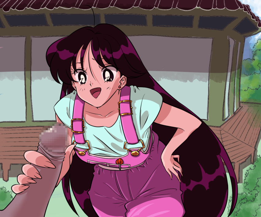 1girl bishoujo_senshi_sailor_moon erection hino_rei overalls penis_grab pink_overalls retro_artstyle vfwe2535