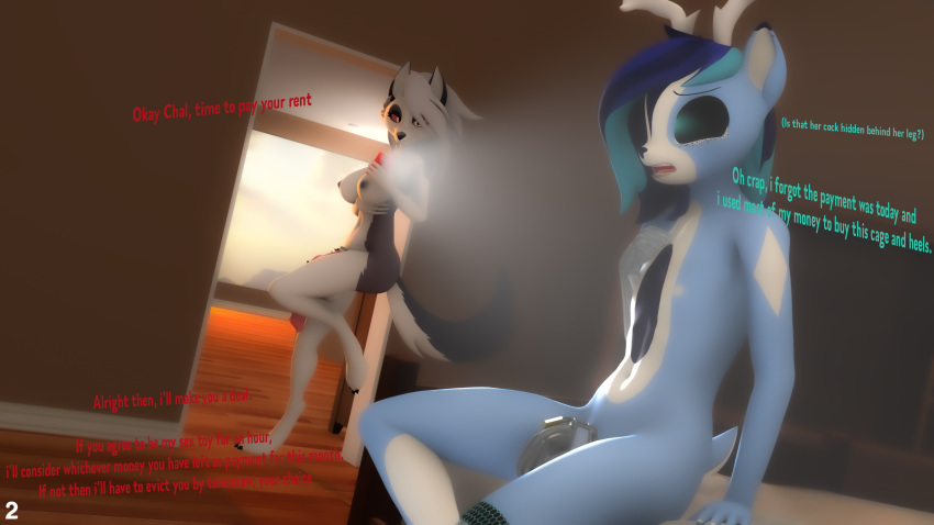 16:9 2023 3d_(artwork) 4k absurd_res anthro antlers bed bedroom black_body black_ear_tips black_hair blue_body breasts canid canid_demon canine chal_horn chastity_cage chastity_device countershading cybernetics cyborg deer demon dialogue digital_media_(artwork) dipstick_ears duo ear_markings elisasharky_(artist) english_text femboy flaccid freckled_face freckles furniture genitals grey_hair gynomorph hair hand_on_breast hasbro hellaverse hellhound helluva_boss hi_res horn inside intersex loona_(helluva_boss) machine male mammal multicolored_body multicolored_ears multicolored_hair my_little_pony mythological_canine mythological_creature mythology nipples nude ocular_prosthetic on_bed penis prosthetic prosthetic_arm prosthetic_leg prosthetic_limb purple_hair red_sclera sitting sitting_on_bed text white_antlers white_body white_countershading widescreen