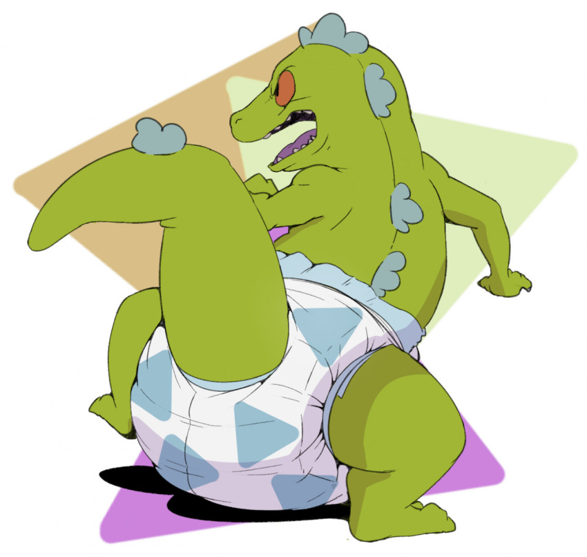 ambiguous_gender angry anthro diaper dinosaur hi_res nickelodeon one_foot_raised open_mouth raised_tail reptar reptile rugrats scalie shironfan solo standing teeth tongue