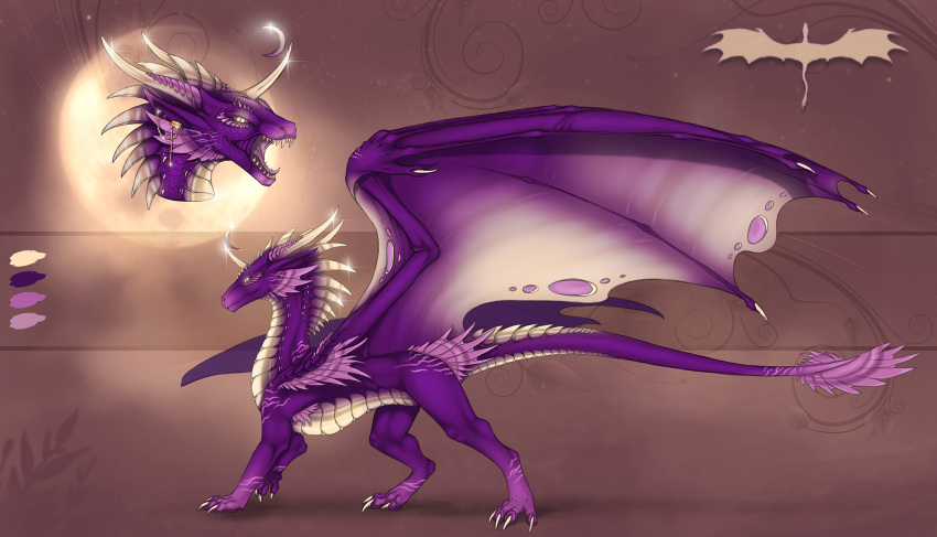 2022 4_toes ambiguous_gender claws digital_media_(artwork) dragon feet feral hi_res horn membrane_(anatomy) membranous_wings open_mouth paws purple_body purple_scales scales scalie selianth smile solo spines teeth toes tongue western_dragon wings