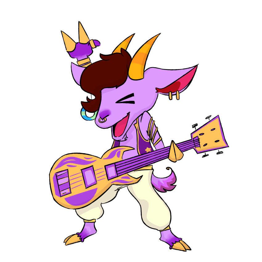 2022 2_horns alpha_channel anthro armband bass_guitar bovid brown_hair caprine clothed clothing colored costume digital_drawing_(artwork) digital_media_(artwork) digitigrade ear_piercing ear_ring eye_tattoo eyes_closed facial_piercing facial_tattoo fingers flat_colors fourteenandfours fur goat guitar hair hi_res hooved_fingers hooves horn kidden_eksis male mammal musical_instrument nose_piercing nose_ring open_mouth partially_clothed pendulum piercing playing_guitar playing_music plucked_string_instrument purple_body purple_fur purple_skin septum_piercing shaded simple_background smile solo standing string_instrument tattoo toony transparent_background wavy_hair