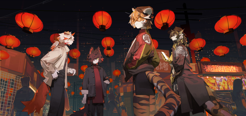 2022 aak_(arknights) absurd_res amiya_(arknights) animal_humanoid anthro arknights asian_mythology black_body brown_hair canid canine canis clothing demon domestic_dog dragon east_asian_mythology eyewear felid female festival fin fur glasses group hair headgear hi_res horn hoshiguma_(arknights) humanoid hung_(arknights) hypergryph imaspacebar jacket japanese_mythology lagomorph lagomorph_humanoid lee_(arknights) leporid_humanoid looking_at_viewer male mammal mammal_humanoid multicolored_body multicolored_fur multicolored_hair mythology night oni orange_body orange_fur orange_hair outside pantherine rabbit_humanoid studio_montagne tiger topwear two_tone_hair video_games waaifu_(arknights) white_body white_fur white_hair yōkai