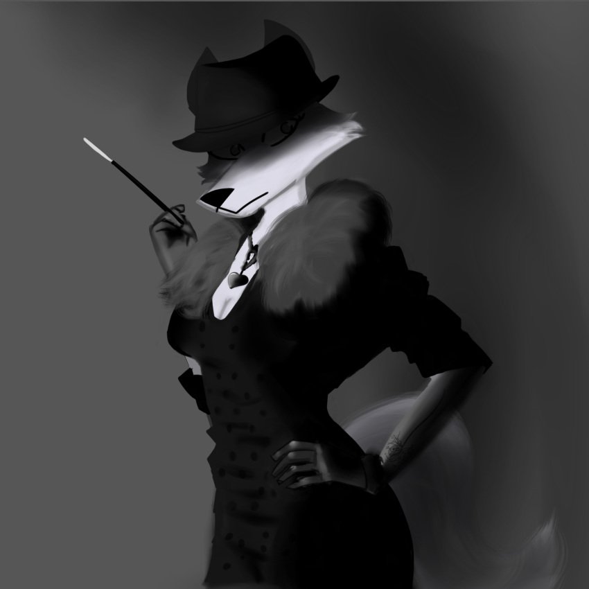 1:1 2021 4k absurd_res adlerokonma animal_conquest animal_humanoid anthro black_and_grey black_and_white black_clothing black_dress breasts canid canid_humanoid canine canine_humanoid canis cigarette cigarette_holder clothed clothing collar collar_tag dark_clothing digital_drawing_(artwork) digital_media_(artwork) dress female female_focus fingers flower_tattoo fox fox_humanoid fur fur_clothing gloves grey_background greyscale handwear hat headgear headwear heart_collar_tag hi_res humanoid mafia mammal mammal_humanoid marian_rousseau monochrome pattern_clothing pattern_dress photo photo_shoot portrait red_fox serious_face shaded shadow simple_background solo spots spotted_clothing spotted_dress tattoo three-quarter_portrait winter_coat