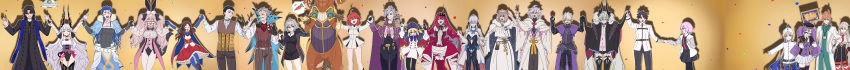 6+boys 6+girls absurdres ahoge androgynous animal_ears armor artoria_caster_(fate) artoria_caster_(second_ascension)_(fate) artoria_pendragon_(fate) atlas_academy_uniform baobhan_sith_(fate) baobhan_sith_(first_ascension)_(fate) bare_shoulders black_armor black_cloak black_dress black_gloves black_hair black_hands black_robe blonde_hair blue_cape blue_capelet blue_choker blue_cloak blue_coat blue_eyes blue_gloves blue_hair blue_hat blue_leggings blue_pantyhose body_markings bow braid breasts brown_hair bug butterfly cape capelet captain_nemo_(fate) captain_nemo_(first_ascension)_(fate) caren_hortensia caren_hortensia_(amor_caren)_(third_ascension) cassock centaur center_frills chaldea_logo chaldea_uniform choker clerical_collar cloak closed_eyes coat coattails colored_extremities corset cross cross_necklace cu_chulainn_(caster)_(fate) cu_chulainn_(fate) demon_horns demon_wings detached_sleeves diamond_hairband dress ear_piercing earrings edmond_dantes_(fate) epaulettes facial_hair fate/grand_order fate/strange_fake fate_(series) formal_clothes fox_tail frills fujimaru_ritsuka_(female) fujimaru_ritsuka_(female)_(decisive_battle_chaldea_uniform) fujimaru_ritsuka_(male) fur-trimmed_cloak fur-trimmed_coat fur-trimmed_hood fur-trimmed_sleeves fur_trim galahad_(fate) glasses gloves gradient_hair green_eyes green_necktie grey-framed_eyewear grey_facial_hair grey_hair grigori_rasputin_(fate) hair_around_horn hair_bow hair_over_one_eye hair_slicked_back half_up_braid hat highleg highleg_leotard highres holding holding_another's_wrists holding_hands hood horns horse incredibly_absurdres jacket james_moriarty_(archer)_(fate) jeanne_d'arc_alter_(fate) jeanne_d'arc_alter_(ver._shinjuku_1999)_(fate) jewelry knight kotomine_kirei koyanskaya_(assassin)_(second_ascension)_(fate) koyanskaya_(fate) lab_coat lanyard leggings leonardo_da_vinci_(fate) leonardo_da_vinci_(rider)_(fate) leonardo_da_vinci_(rider)_(first_ascension)_(fate) leotard lilith_(fate) lilith_(second_ascension)_(fate) long_hair long_sleeves looking_at_viewer low_ponytail mash_kyrielight medium_hair merlin_(fate) morgan_le_fay_(fate) morgan_le_fay_(first_ascension)_(fate) mother_and_daughter multicolored_cape multicolored_capelet multicolored_hair multiple_boys multiple_girls mustache nasu_kinoko necklace necktie nemo_(fate) niwaikanai oberon_(fate) oberon_(second_ascension)_(fate) official_alternate_costume old old_man olga_marie_animusphere open_clothes open_coat orange_eyes orange_hair panties pants pantyhose parted_bangs piercing pink_hair pointy_ears ponytail priest pubic_tattoo puff_and_slash_sleeves puffy_short_sleeves puffy_sleeves purple_cape purple_capelet purple_coat purple_eyes purple_hair purple_hat rabbit_ears red_dress red_eyes red_hair red_hare_(fate) red_necktie red_pantyhose robe romani_archaman sherlock_holmes_(fate) sherlock_holmes_(first_ascension)_(fate) shirt short_dress short_hair short_sleeves shroud_of_magdalene sidelocks sign sion_eltnam_(type-moon) sion_eltnam_sokaris skirt smile spiral_horn stomach_tattoo tail tailcoat tattoo tattoo_between_breasts taur the_count_of_monte_cristo_(fate) the_count_of_monte_cristo_(second_ascension)_(fate) thighhighs tiara tight_clothes tight_pants turban twintails two-tone_dress ufo underwear very_long_hair vest waistcoat wavy_hair white_cape white_cloak white_dress white_gloves white_hair white_jacket white_pantyhose white_robe white_turban wide_image wings yellow_eyes zipper_dress
