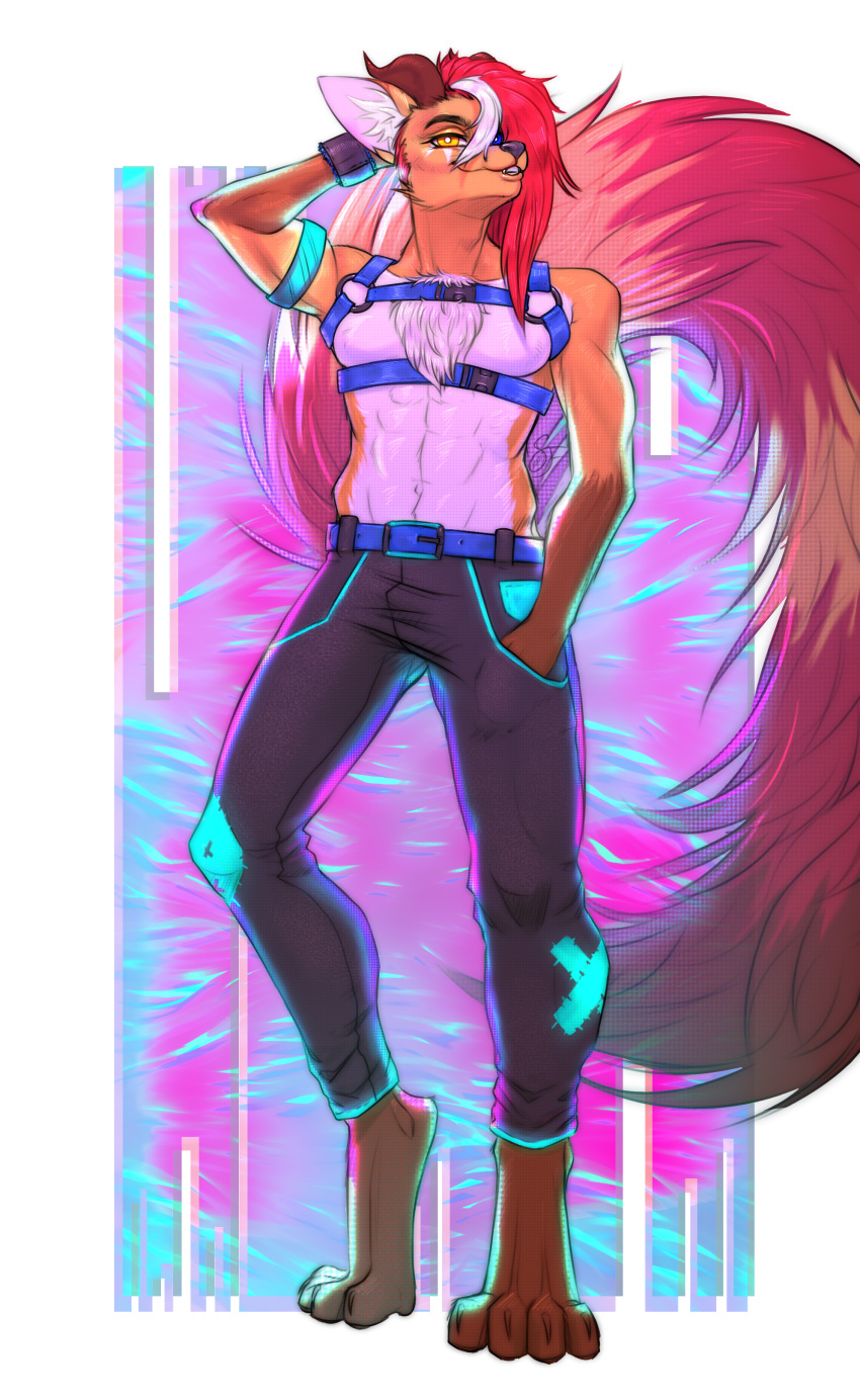 absurd_res anthro belt bottomwear clothing denim denim_clothing fur hi_res horn hybrid jeans male pants pinup pose sketch solo stronkfurry