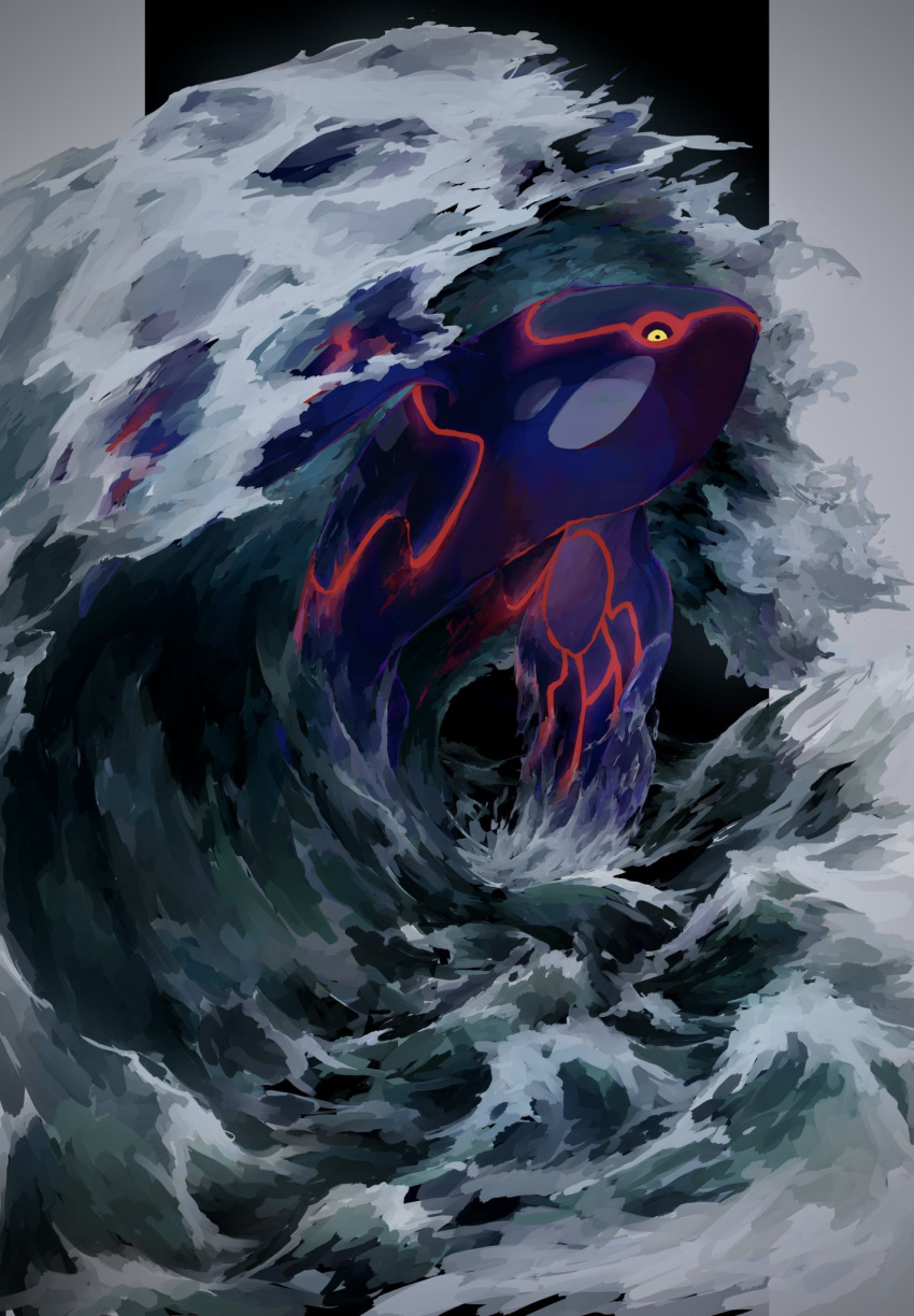 animal_focus black_sclera closed_mouth colored_sclera commentary_request glowing glowing_eyes glowing_markings highres kyogre no_humans ocean penurodae pokemon pokemon_(creature) solo water waves yellow_eyes