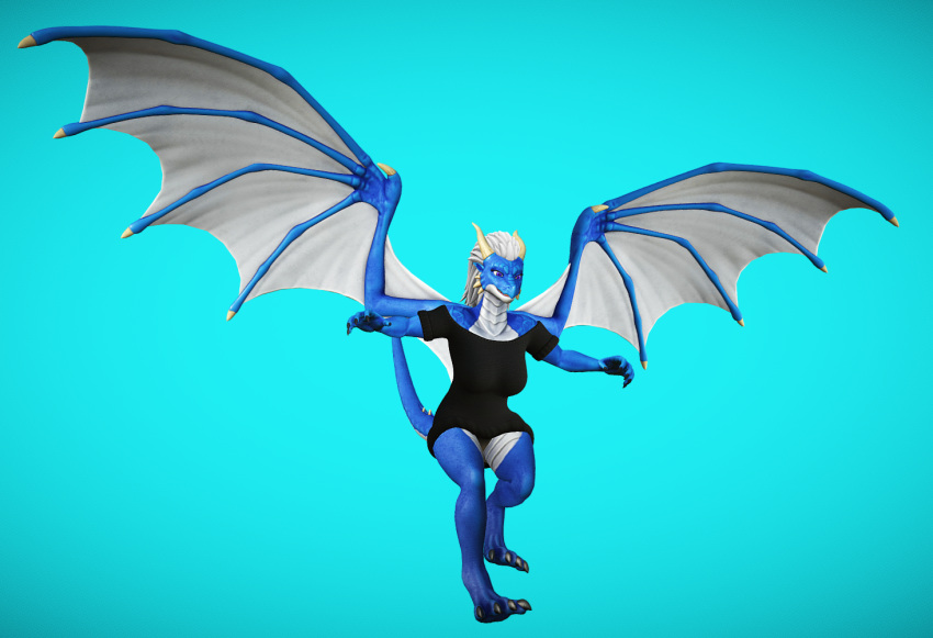 3d_(artwork) anthro blender_(software) blue breasts digital_media_(artwork) dragon flying herm intersex landing scales sfw sketchfab solo thenaitsabel wings zbrush