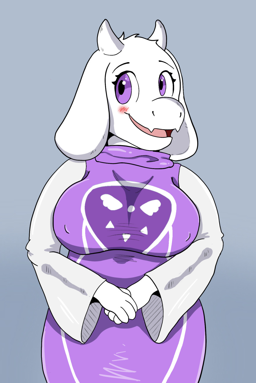 anthro clothed clothing female fur hi_res jessotter_(artist) looking_at_viewer simple_background solo toriel undertale_(series) white_background white_body white_fur