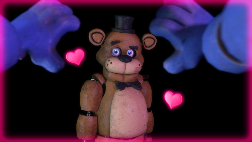 &lt;3 3d_(artwork) animatronic bow_tie clothing confusion digital_media_(artwork) duo eye_contact first_person_view five_nights_at_freddy's freddy_(fnaf) hat headgear headwear hi_res looking_at_another looking_at_viewer machine male male/male mammal off_screen_character robot scottgames sky_chaser source_filmmaker ursid video_games