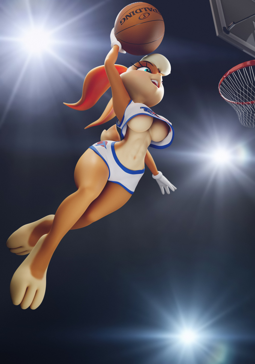 3d_(artwork) absurd_res anthro ball basketball_(ball) batesz2 big_breasts breasts digital_media_(artwork) female hi_res lagomorph leporid lola_bunny looney_tunes mammal rabbit solo space_jam thick_thighs under_boob warner_brothers wide_hips