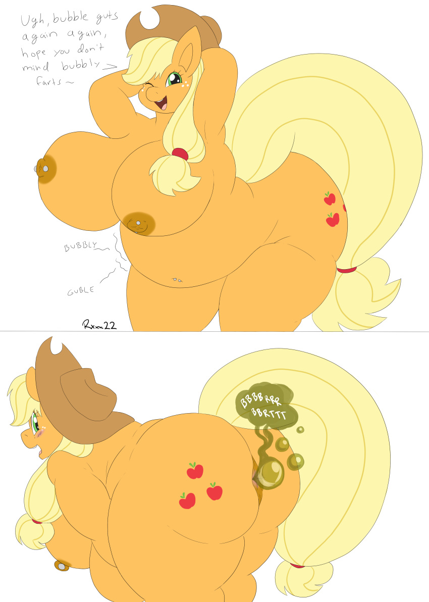 absurd_res anthro anthrofied anus applejack_(mlp) big_breasts big_butt blonde_hair blush bouncing_breasts breasts bubble butt clothing cowboy_hat cutie_mark earth_pony english_text equid equine eyelashes fart fart_bubbles fart_fetish female flat_colors freckles friendship_is_magic green_eyes hair hasbro hat headgear headwear hi_res horse imaranx mammal my_little_pony navel navel_piercing nipple_piercing nipples nude one_eye_closed onomatopoeia open_mouth open_smile overweight overweight_anthro overweight_female piercing pony pose raised_tail smile sound_effects text yellow_tail