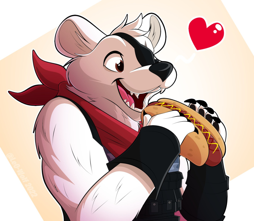 &lt;3 2022 anthro black_nose brown_eyes claws clothed clothing digital_media_(artwork) eating eating_food epic_games eye_patch eyewear finger_claws food fortnite fully_clothed fur glistening glistening_eyes hi_res holding_food holding_hot_dog holding_object hot_dog ketchup leo-wolf male mammal mustard open_mouth open_smile polar_bear polar_patroller_(fortnite) sharp_teeth smile solo teeth tongue topwear ursid ursine vest video_games white_body white_fur