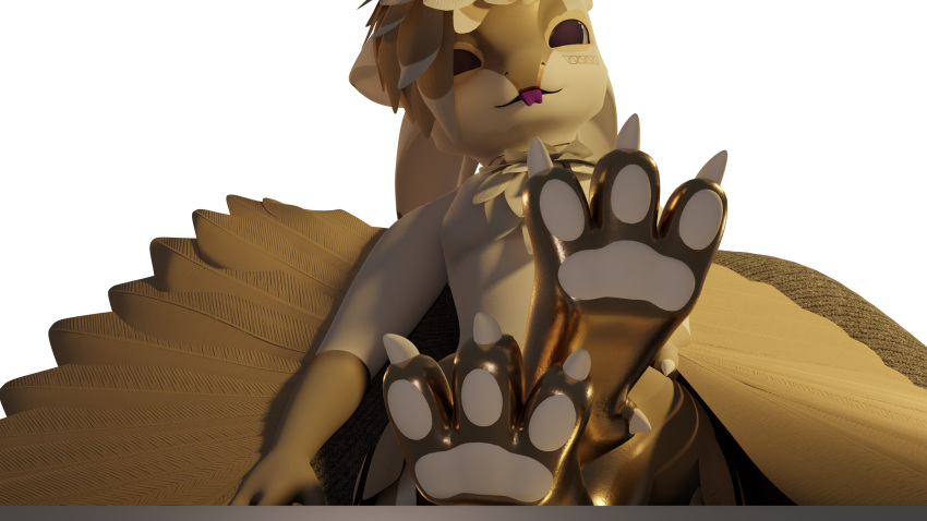 4_ears absurd_res anthro ashtonsparx_(artist) avali blender_(software) blep claws feathered_wings feathers feet flat_chested foot_focus forked_tongue hi_res lying male multi_ear pawpads paws simple_background smug_face solo toes tongue tongue_out winged_arms wings