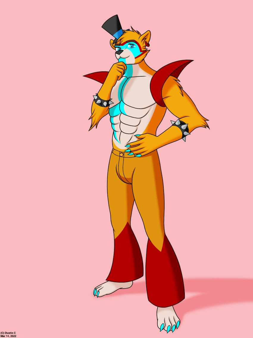 anthro anthro_only blue_eyes bow_tie brown_body brown_fur clothed clothing colored digital_media_(artwork) dustin_c ear_piercing five_nights_at_freddy's five_nights_at_freddy's:_security_breach fur glamrock_freddy_(fnaf) hair hat headgear headwear hi_res looking_at_viewer male mammal muscular piercing scott_cawthon scottgames shaded simple_background smile solo top_hat ursid ursine video_games