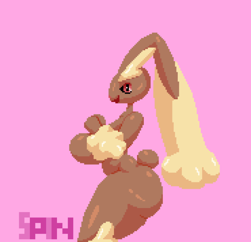 animated anthro big_breasts big_butt bouncing_breasts bouncing_butt breasts brown_body butt digital_media_(artwork) featureless_breasts female hi_res huge_breasts long_ears looking_at_viewer loop lopunny nintendo nude open_mouth pixel_(artwork) pixel_animation pok&eacute;mon pok&eacute;mon_(species) red_eyes short_playtime solo spinneborg thick_thighs video_games