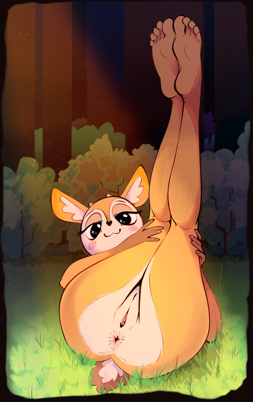 2022 5_fingers 5_toes absurd_res aggressive_retsuko antelope anthro anus bedroom_eyes big_butt big_eyes blush bovid butt detailed detailed_background eyelashes feet female fingernails fingers front_view fur gazelle genitals glistening glistening_eyes grass half-closed_eyes hand_on_leg hands_on_legs hi_res holding_leg holding_legs horn humanoid_feet imminent_sex inner_ear_fluff inviting legs_up light looking_at_viewer lying mammal multicolored_body multicolored_fur nails narrowed_eyes nude on_back orange_body orange_fur outside plant plump_labia presenting presenting_anus presenting_hindquarters presenting_pussy public public_nudity puffy_anus pussy sanrio seductive shaded shadow shrub smile soles solo sunlight tan_body tan_fur thick_thighs toes tree tsunoda tuft wide_hips xu53r