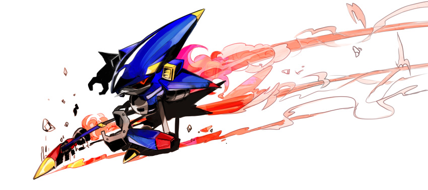 black_sclera blue_body ebetto eulipotyphlan hedgehog hi_res looking_at_viewer machine male mammal mecha_sonic_model_no.29 metal_sonic red_eyes robot rocket_metal sega sonic_the_fighters sonic_the_hedgehog_(series) yellow_body