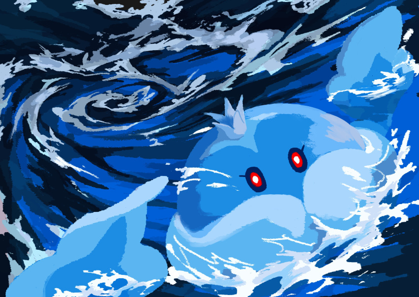 absurdres bright_pupils commentary_request foam highres jellicent jellicent_(male) john_(kyoj) looking_at_viewer no_humans pokemon pokemon_(creature) red_eyes solo water whirlpool white_pupils