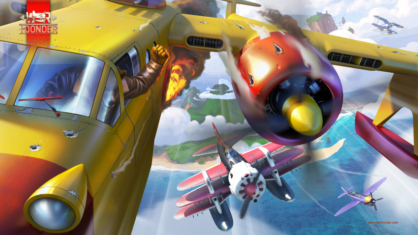 2021 absurd_res aircraft airplane angry anthro battle canid canine clothing fight fire flying fox group hi_res jacket leather leather_clothing leather_jacket leather_topwear male mammal military outside pilot smile topwear unknown_artist ursid war_thunder world_war_2