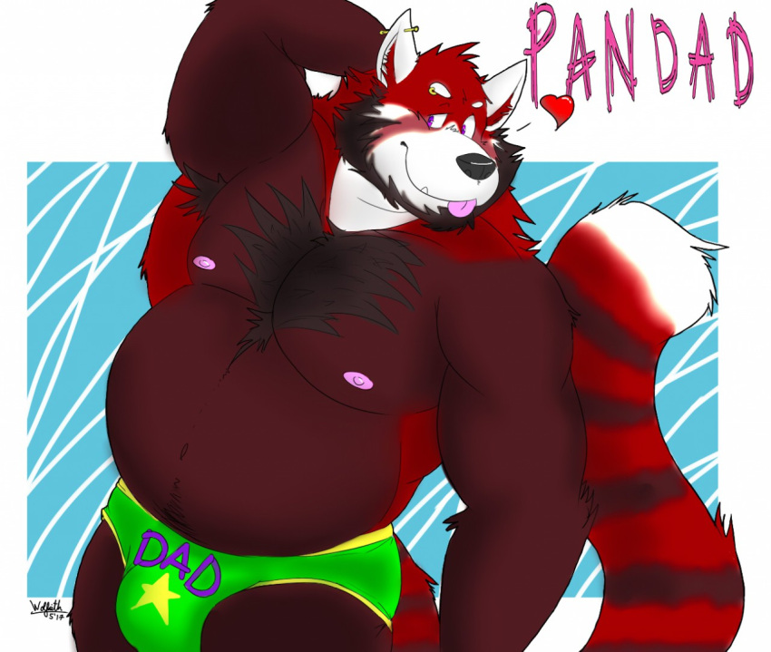 &lt;3 2017 ailurid anthro belly big_belly blush bulge clothing kemono male mammal overweight overweight_male red_body red_panda solo tongue tongue_out underwear vvolfaith