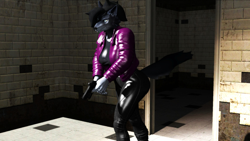 3d_(artwork) anthro big_breasts bottomwear breasts canid canine canis clothed clothing digital_media_(artwork) female fur garry's_mod gun hair handgun hi_res holding_object holding_weapon mammal pants pistol ranged_weapon shirt simple_background solo topwear viper-desires weapon wolf wolf_(petruz)