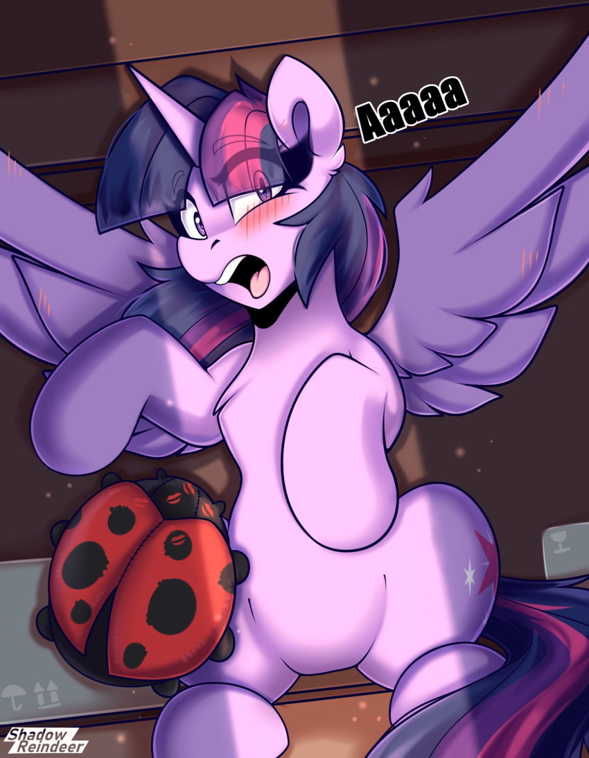 arthropod beetle blush cucujoid cutie_mark female friendship_is_magic hair hasbro hi_res insect kiss_mark ladybug light my_little_pony open_mouth plushie purple_eyes purple_hair shadowreindeer spread_wings surprise surprised_expression twilight_sparkle_(mlp) wings