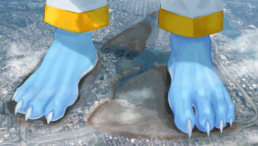 4_toes absurd_res anthro barefoot city claws dragon feet footprint hi_res macro male micro paws solo solutionwcs stomping toes unknown_species