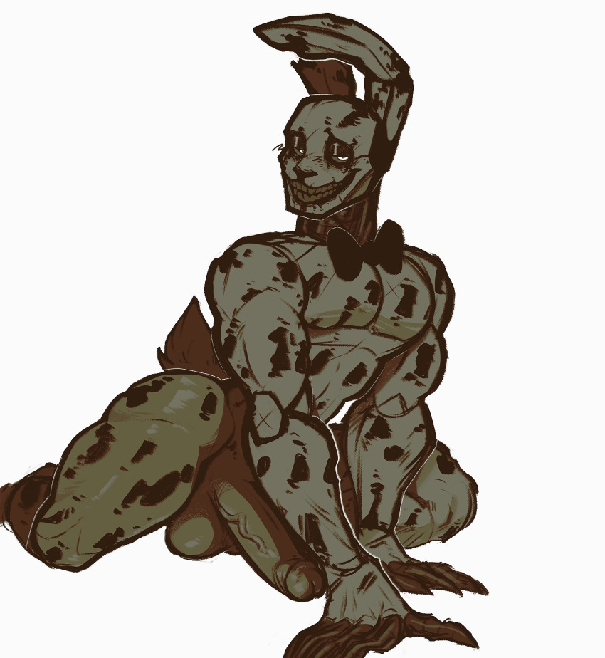 2022 animatronic anthro balls blush curvy_figure digital_drawing_(artwork) digital_media_(artwork) erection five_nights_at_freddy's five_nights_at_freddy's_3 fur genitals hi_res humanoid_genitalia humanoid_penis kneeling lagomorph leporid machine male mammal penis presenting rabbit robot ruinh00d scottgames short_tail solo springtrap_(fnaf) teeth thick_thighs video_games voluptuous yellow_body yellow_fur