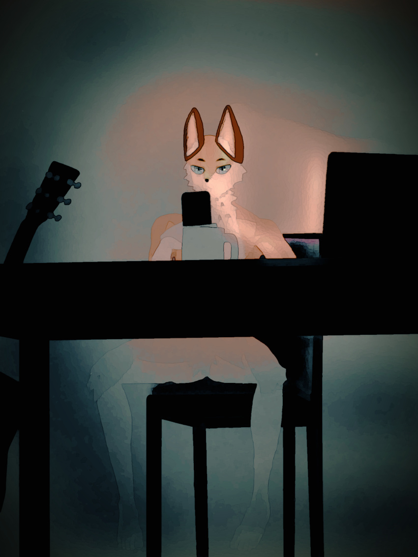 anthro canid canine computer container cup cute_eyes cuteskitty follow fox guitar hi_res https://mobile.twitter.com/nightlight58 invalid_tag male male/male mammal musical_instrument my on phone plucked_string_instrument sitting solo string_instrument twitter