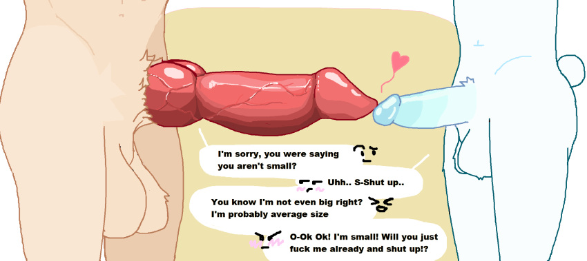 &lt;3 ambiguous_gender animal_genitalia animal_penis anthro balls big_balls big_penis blush canid canine canine_penis canis comparing dialogue dialogue_box domestic_dog duo emoticon english_text erection fur genitals hair herm hi_res horny_furryboi huge_balls huge_penis humanoid humiliation hybrid imminent_sex intersex intersex/intersex intersex/male knot lagomorph leporid luca_(horny_furryboi) male male/male mammal nude open_mouth penetration penile penile_penetration penis penis_humiliation penis_size_difference penises_touching poking rabbit shape_shifter simple_background size_difference size_shaming small_penis smile speech_bubble story teasing text vein