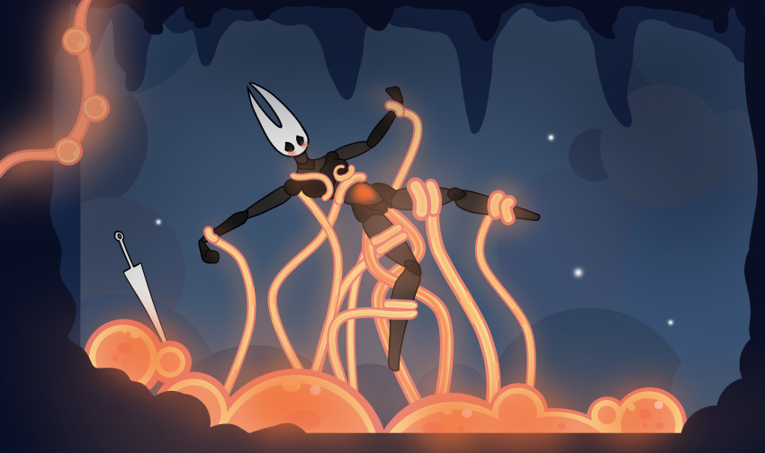 abdominal_bulge absurd_res anal anal_penetration anthro black_body blush breasts dright exoskeleton featureless_breasts female female_penetrated hi_res hollow_knight hornet_(hollow_knight) penetration solo team_cherry tentacle_penetration tentacles the_infection_(hollow_knight) vaginal vaginal_penetration video_games