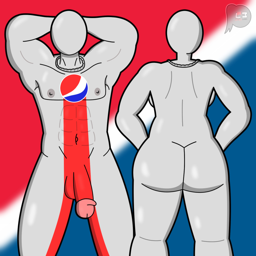 2022 abs balls breasts butt chain_necklace digital_drawing_(artwork) digital_media_(artwork) duo female genitals hi_res humanoid jewelry male male/female muscular muscular_male necklace neckwear nipples not_furry nude penis pepsi pepsiman_(character) pepsiwoman_(character) shaded signature